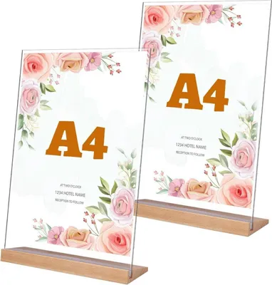 Produktbild von Tischaufsteller A4 Acryl Holzfuß 2er Set transparent stabil display