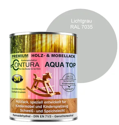 Produktbild von Contura 750ml. Möbellack Lack für Kinderspielzeug Buntlack DIN EN71/3 Buntlack Holzlack - RAL 7035 Lichtgrau