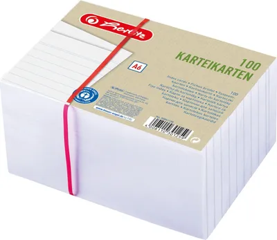 Produktbild von Herlitz Karteikarte A6 liniert weiß Blauer Engel 100er, Weiß, A6, Liniertes Papier, 180 g/m², 100 Stück(e)