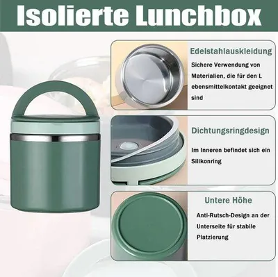 Imagen del producto de Contenedor aislado para alimentos de 600 ml, fiambrera de acero inoxidable, calentador de alimentos, recipiente para alimentos con asa, botella térmica