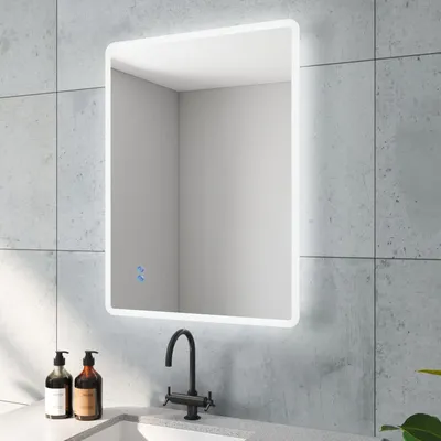 Produktbild von Badezimmerspiegel Badspiegel Led Spiegel mit Beleuchtung Led Spiegel Lichtspiegel Dimmbar 80x60cm Kaltweiß 6400K Anti-beschlag mit Touchschalter IP44 Energiesparend Ecken abgerundet