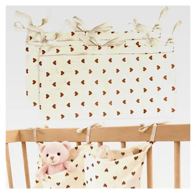 Produktbild von 2 Stück Hängender Babybett Organizer aus Baumwolle mit 2 Fächern, Aufbewahrungstasche für Babybett, Kinderbett oder Wickeltisch, Spielzeug- und Windeltasche