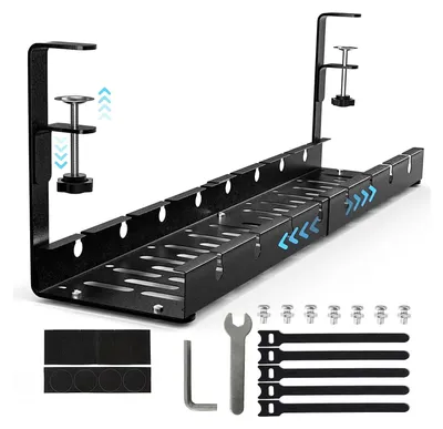 Produktbild von Kabelkanal Schwarz - Ausziehbar 30,5-55 cm - Kabelmanagement - Unter dem Tisch - Ohne Bohren - Hochwertiger Stahl - Kabelhalter