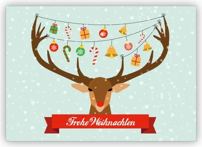 Produktbild von 4x Lustige Weihnachtskarte mit geschmücktem Weihnachts Hirsch: Frohe Weihnachten