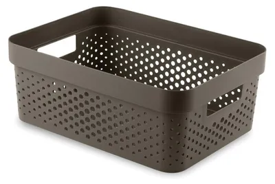Image de Boîte de rangement INFINITY, 11 litres, plastique recyclé, motif de pois marron