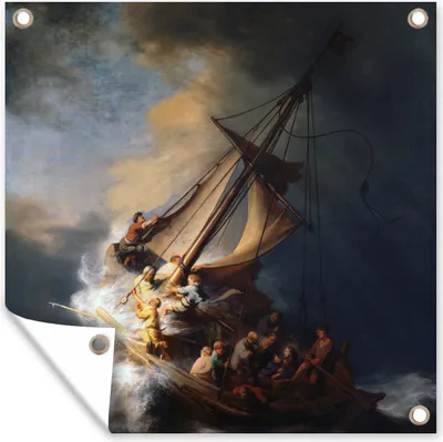 Produktbild von MuchoWow® 50x50 cm Outdoor-Poster Gartendeko Sichtschutz Garten Poster für den Garten  Der Sturm auf dem See Genezareth - Rembrandt van Rijn