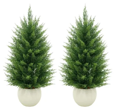 Produktbild von Künstliche Zedernbäume - Topiary im Topf - 2er-Set - 120 cm - UV-beständig - Immergrün - Für den Innenbereich - Grün