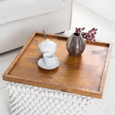 Produktbild von riess-ambiente Massives Tablett MAKASSAR 50cm braun honey finish Mangoholz quadratisch erhöhter Rand