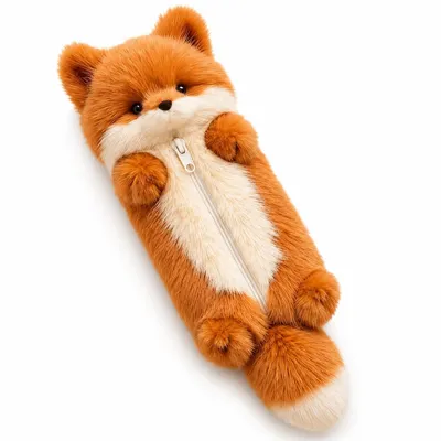 Produktbild von Federmäppchen Kinder Plüsch, Fuchs Design Stiftebox mit Reißverschluss, weiche große Federtasche, multifunktionale Tasche für Schule Alltag
