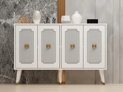 Produktbild von Skye Decor, Derasi - White, Gold, Konsole, Weiß, 100 % MELAMINBESCHICHTETE SPANPLATTEN, 120 x 30 x 80 cm