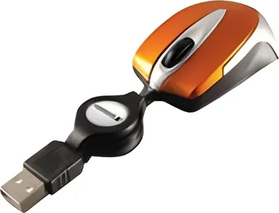 A computer mouse with a retractable USB cable.