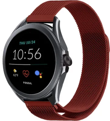 Produktbild von Strap-it Milanese - Kompatibel mit Fossil Gen 5Armband 44mm Fossil uhrenarmband Fossil ersatzarmband Hogwertiges Edelstahl für Smartwatch 22mm Armband Rot 22mm