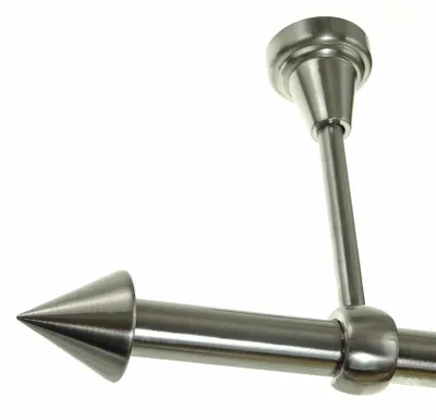 Produktbild von Gardinenstange Set Edelstahl Look Metall Ø 19mm zur Deckenbefestigung 1-lauf Spitze, Länge wählbar D18E65