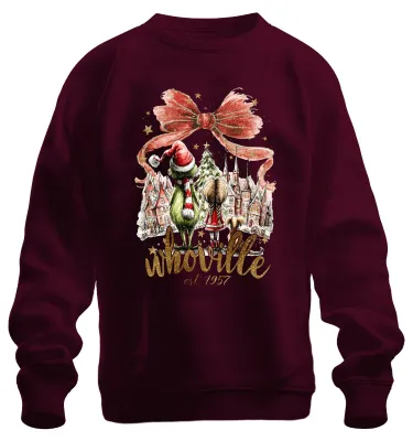 Produktbild von Whoville Grinch Weihnachten Geschenk Nostalgie Xmas Sweatshirt Pullover, Burgundy, XXL
