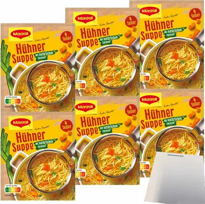 Produktbild von Maggi Guten Appetit Hühner Suppe mit Nudeln 6er Pack (6x60g Tüte ergibt 6x1 Liter) + usy Block