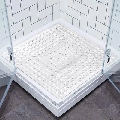 Image de Tapis de douche antidérapant 70 x 70 cm | Grand tapis de douche lavable en machine et résistant à la moisissure, avec poignées et trous d'évacuation