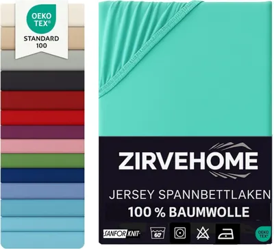 Produktbild von Spannbettlaken 180x200-200x200 cm - Jersey Spannbetttuch 100% Baumwolle - Komfort Bettlaken für Matratzen bis 30 cm Höhe, Spannbettlaken Mint