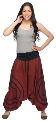 Productafbeelding van Haremspantalon "Cercles" - Broek met wijde pijpen - Aladdinbroek - Pluderbroek - Casual broek - voor dames: rood/zwart. Maat: S/M. Kleur: Rood-zwart. Maat: S/M