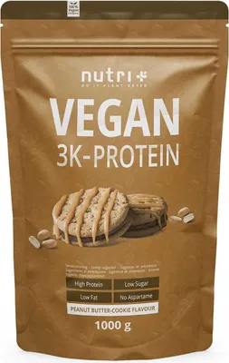 Immagine prodotto di Nutri+ Vegan 3K Protein 1000 g Burro di arachidi e biscotti