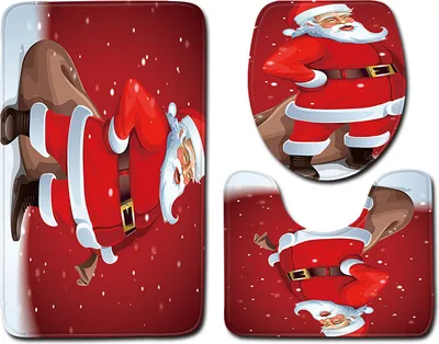 Obrázok produktu pre Kúpeľňová rohožka 3 ks Základná rohožka Set Vianočný tlačený vzor WC veko Toaletná rohožka Set Nekĺzavý kúpeľňový koberec Vianočná dekorácia 3 ks, D, polyester