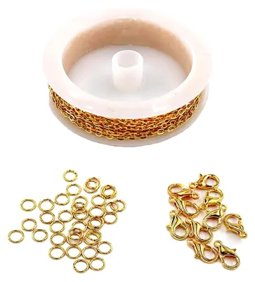 Produktbild von 10 Meter Goldene Gliederkette für Schmuckherstellung mit 50 Sprungringen und 20 Karabinerverschlüssen für DIY-Armbänder und Halsketten