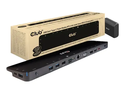 Produktbild von CLUB3D 4K ChargingDock USB-C ->5xUSB3/DP/HDMI/VGA/LAN 100W retail