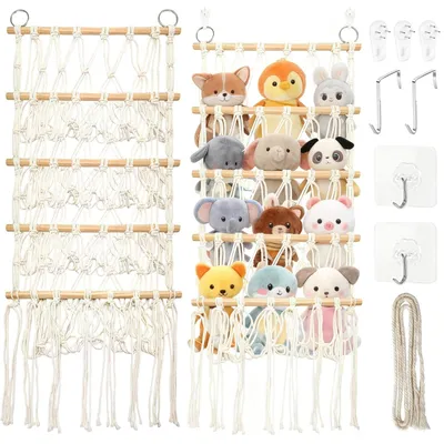 Image de SolidKeus - Filet de rangement en peluche, tissé à la main, pour les jouets