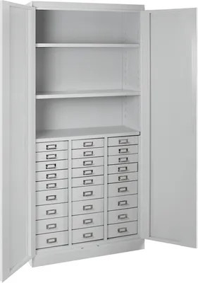 Produktbild von Schubladenschrank Chinchilla mit 27 Schubladen + 3 Ablageboden | HxBxT 179x80x41cm | Lichtgrau