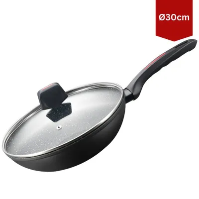 Produktbild von Royalty Line Wokpfanne 30 cm mit Glasdeckel, Induktion, Marmorbeschichtung, 4,4 L