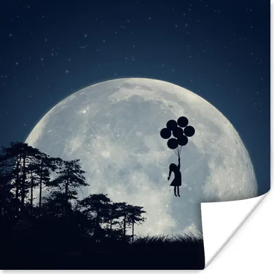 Produktbild von MuchoWow® Poster Mond - Mädchen - Nacht 30x30 cm - Wandposter - Printing