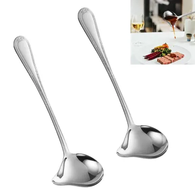 Produktbild von 2er-Set Edelstahl Entfettungs-Löffel mit Entenschnabel,Saucenlöffel & Suppenkelle zum Abgießen von Fett, Küchenlöffel