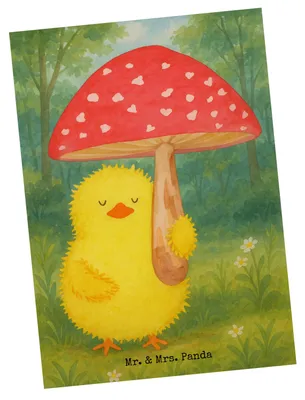 Produktbild von Mr. & Mrs. Panda Postkarte Küken Fliegenpilz Design - Weiß - Geschenk, Ansichtskarte, Postkarten, Ansichtskarten, Ostern, Glückspilz, Grußkarte, Fotokarte, Frohe