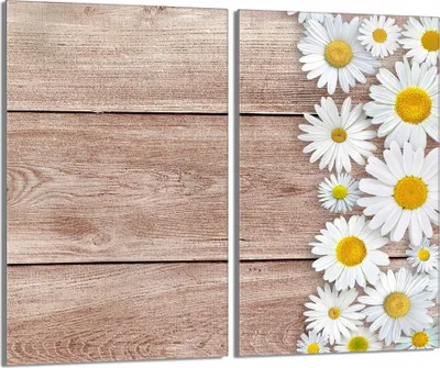 Produktbild von Herdabdeckplatten 2 teilig 30x52 Glaskeramikkochfeld Abdeckung Glas, Gänseblümchen Holz