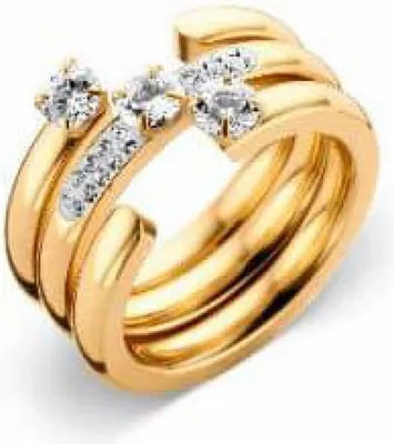 Productafbeelding van Gouden ringset van 3 stuks met witte steentjes