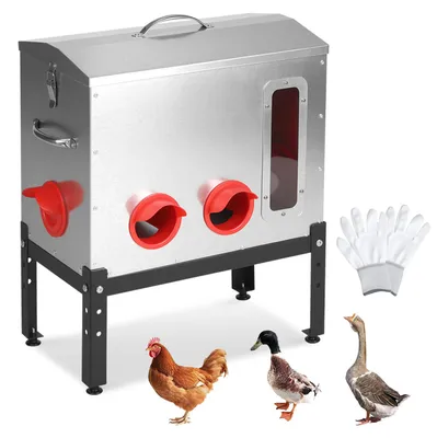 Immagine prodotto di Distributore automatico per mangime per pollame Ikodm, capacità 18 kg / 40 libbre, con 6 aperture per l'alimentazione, realizzato in acciaio zincato, dotato di finestra trasparente, maniglia per il trasporto e regolazione dell'altezza in 3 posizioni