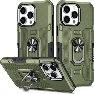 Produktbild von iPhone 14 Pro Max Hülle, Dual Layer Robuste Rüstung Ringhalter Ständer Schutzhülle für iPhone 14 Pro Max Grün