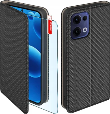 Immagine prodotto di Custodia con patta per Oppo Reno 13 5G Custodia chiudibile nera + vetro 9H