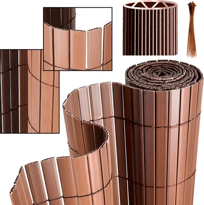 Produktbild von Hengda PVC Sichtschutzmatte Sichtschutzzaun Sichtschutz für Zaun Balkon braun 140x400cm Stabile W-Form
