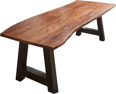 Produktbild von Esstisch Baumkante massiv Akazie nussbaum 200 x 100 A-Gestell schwarz ATHEN
