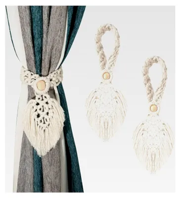 Produktbild von Raffhalter für Vorhänge aus Baumwollseil, Gewebte Gardinenhalter im Boho-Stil, 2 Stück (Beige)