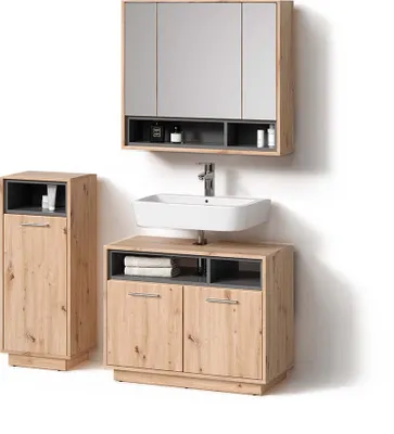 Image de Ensemble de meubles de salle de bain Livinity Temo Chêne Artisan 3 parties, Model 52799