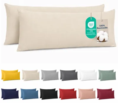Imagen del producto de Funda de almohada de algodón, 40x145 cm, color beige, hipoalergénica