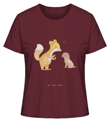 Produktbild von Mr. & Mrs. Panda Oberteil Damen Fuchs Hundetraining Größe L - Burgundy - Geschenk, T-Shirt Kurzarm, Basic Shirt, Frauen, Hundeprüfung, Welpenschule, Hundeschule
