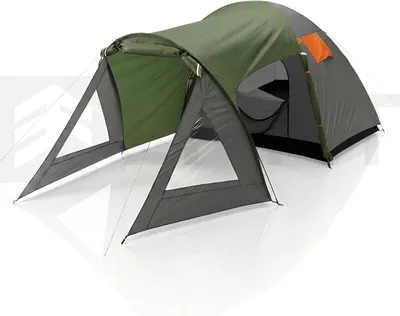 Imagen del producto de Tienda de campaña para 4 personas, 435x240x135 cm, impermeable (3000 mm), tienda familiar para camping con porche y mosquitera, tienda de biacampamento ligera, ideal para festivales, con varillas de fibra de vidrio, tamaño de embalaje: 62,5 x 16 x 14 cm