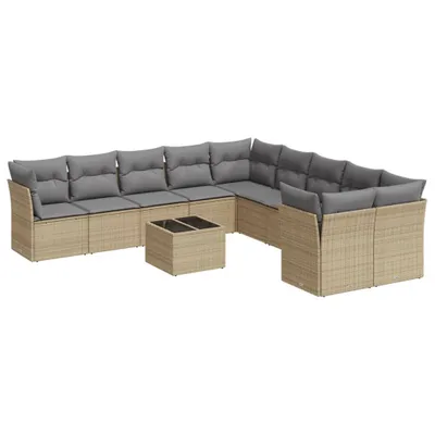 Produktbild von vidaXL 11-tlg. Garten-Sofagarnitur mit Kissen Beige Poly Rattan