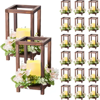 Immagine prodotto di VEVOR Set di Lanterna in Legno 12 Pezzi per Feste 20 Portacandele Lanterna in Legno 20 Candele LED Senza Fiamma 20 Ghirlande Fiori Champagne per Decorazioni da Tavolo Carico 6,08 kg per Matrimoni