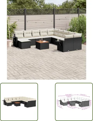 Produktbild von The Living Store 12-tlg. Garten-Sofagarnitur mit Kissen Schwarz Poly Rattan