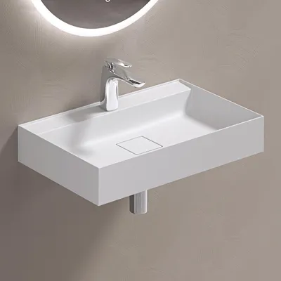 Image de doporro Lavabo Suspendu avec Bonde Vasque à Poser Blanc Mat 60x38x12cm Lave Mains Rectangulaire avec Perçage de Robinet Colossum630