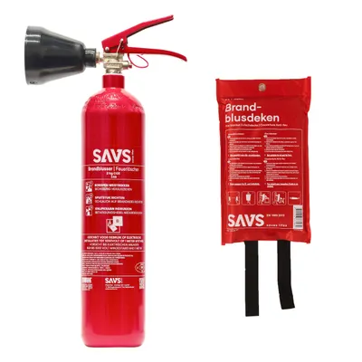 Produktbild von SAVS® Feuerlöscherset - CO2 Feuerlöscher - Feuerlöscher CO2 2 kg & Löschdecke 100x100cm