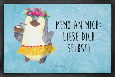 Produktbild von Mr. & Mrs. Panda Schmutzmatte Pinguin Kokosnuss 50 x 75 cm - Eisblau - Geschenk, Hawaii, Urlaub, Türmatte, Schmutzfangmatte, fußmatte, abstreifer, Abtreter, Fußabtreter